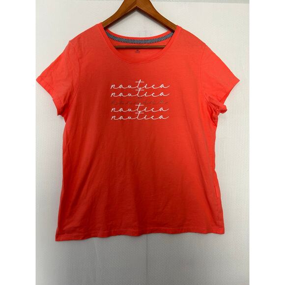 Nautica Orange Short Sleeve T-Shirt with Nautica Script Size XXL NWOT - Picture 2 of 8